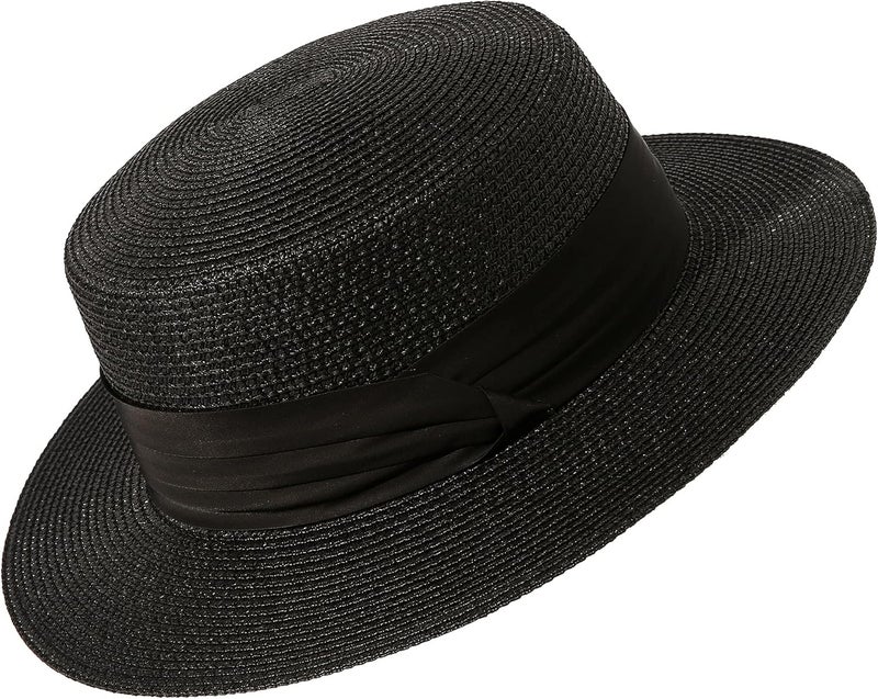 Lanzom Sun Hats for Women Wide Brim Straw Boater Hat Foldable Packable Beach Hat for Summer Fit Size 6 8/7-7 1/4 - Image 1